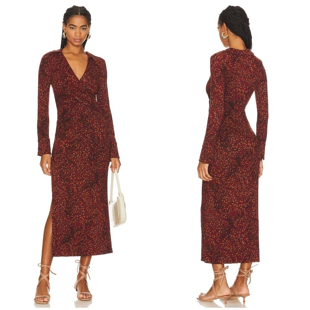Free People Shayla Wrap Midi Dress in Chocolate Combo Size XL